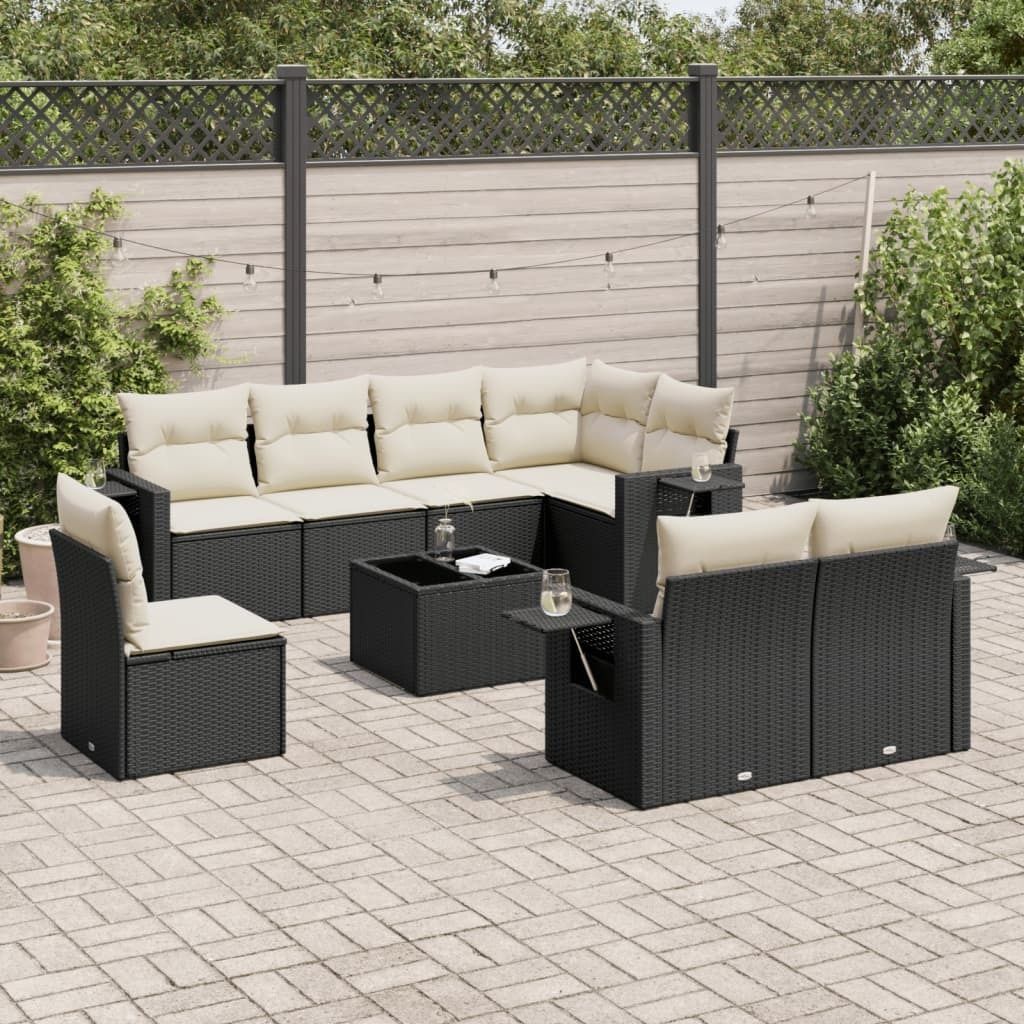 Maison Exclusive - 9-tlg. Garten-Sofagarnitur mit Kissen Schwarz Poly Rattan