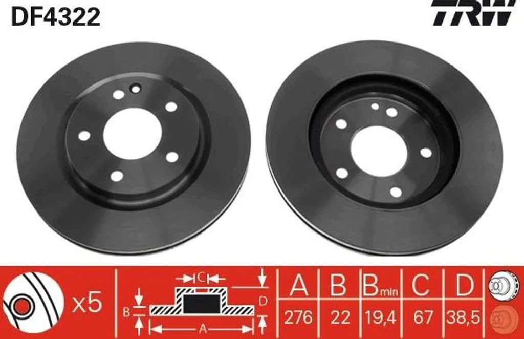 Disque de frein pour Mercedes Classe A TRW DF4322 - Sécurité Garantie