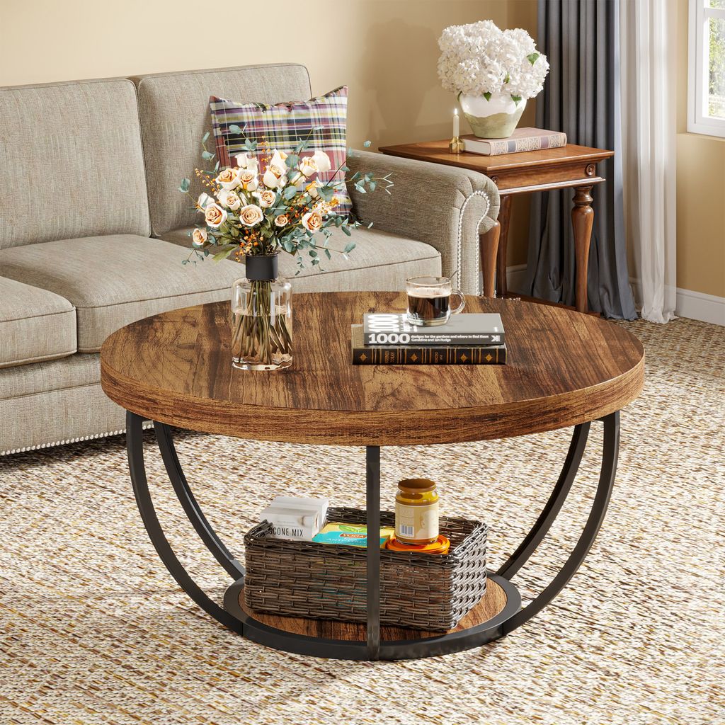 Tribesigns Runde Couchtisch, Industrial 2-Tier-Kreis Produktbild 10
