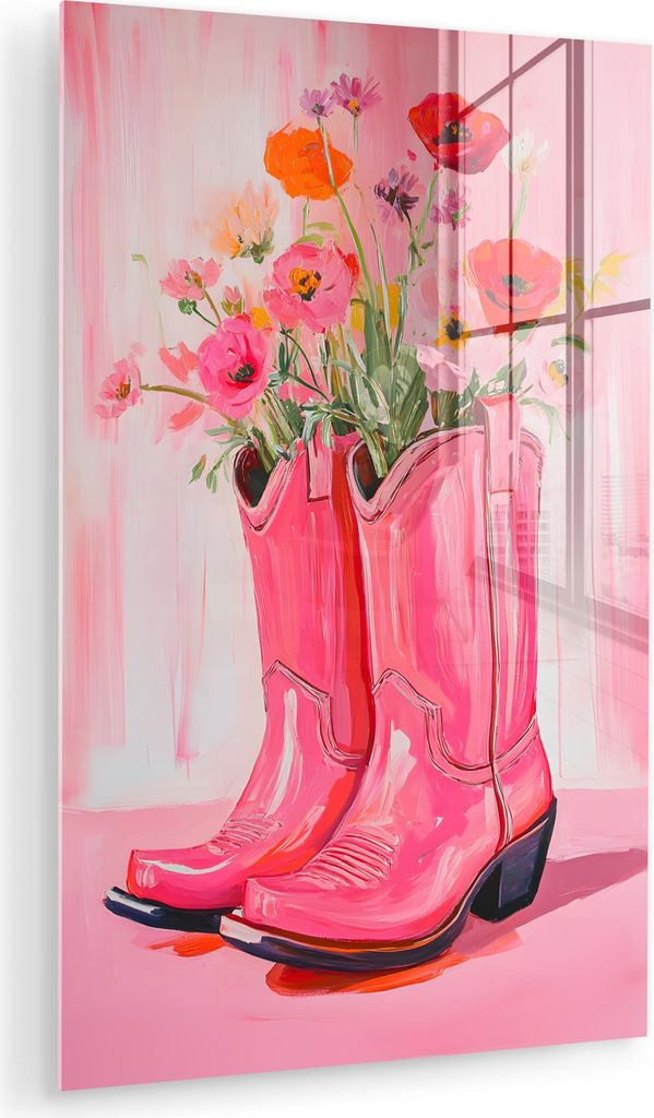 MuchoWow Glasbilder - Bilder auf Wandbild - Foto auf Glas Rosa - Blumen - Cowboy 20x30 cm Wanddekoration aus Glas - Acrylglasbild - Acrylbilder - A...