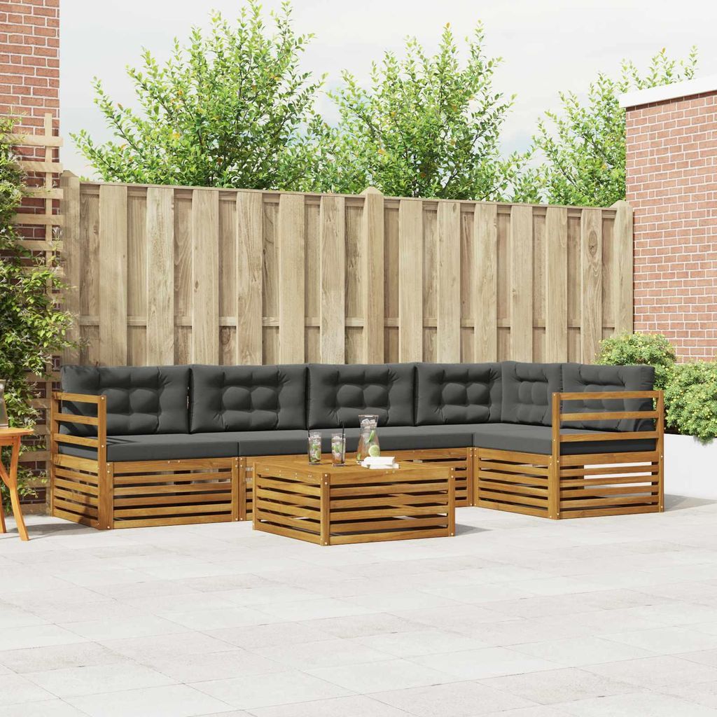 "Seasonal Sale"Outdoor-Sofagarnitur - CLORIS - Balkonmöbe/Sitzgruppe - mit Kissen 6 pcs - Moderne Design - Natur und Anthrazit - Gartensofas DEMö...