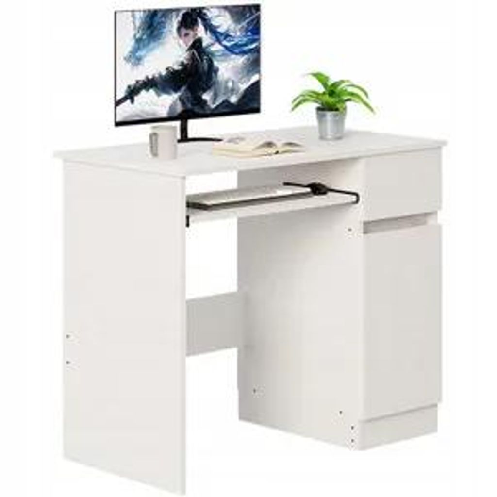 Moderner weißer Computertisch mit Schublade Produktbild 