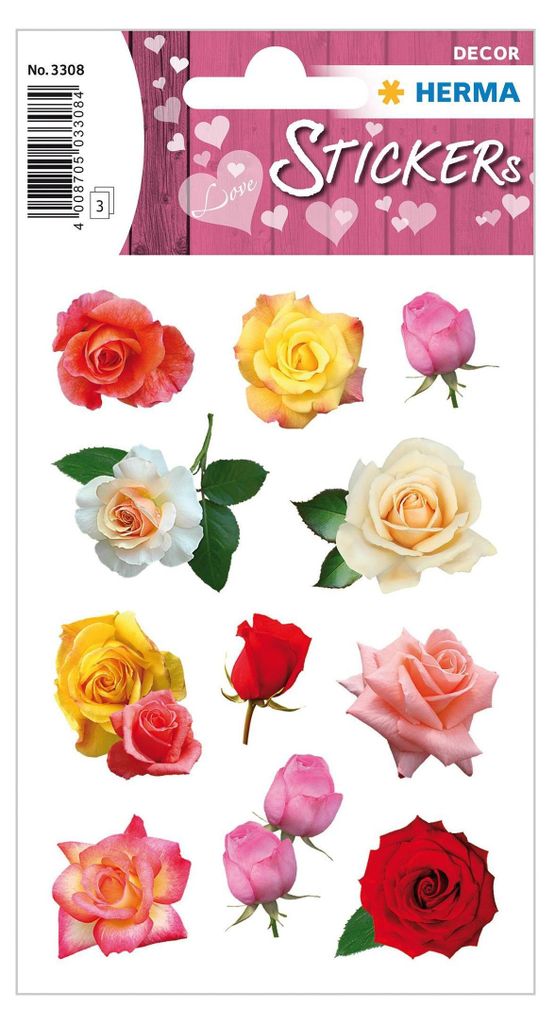 HERMA Sticker DECOR "Rosenblüten bunt" 3 Blatt à 11 Sticker Produktbild 