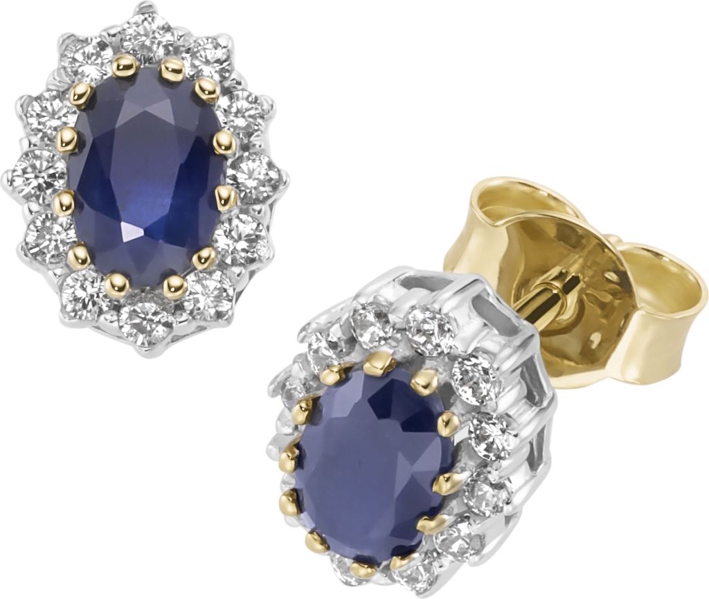 Ohrstecker Luigi Merano mit Saphir und Zirkonia, Gold 375 Blau 1 cm