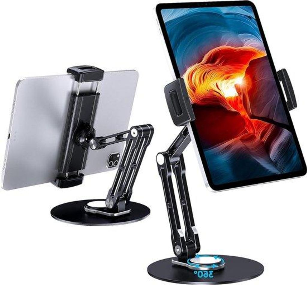Verstellbarer Tablet-Halter für Büro, Aluminium, Schwarz