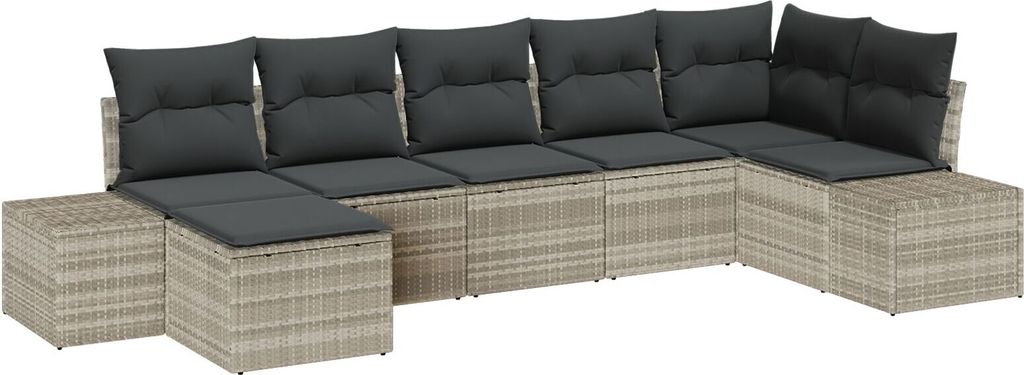 Best Möbel 7-teiliges Garten-Sofa-Set mit Kissen in Hellgrau aus Poly Rattan - Gartensofas CHY630460