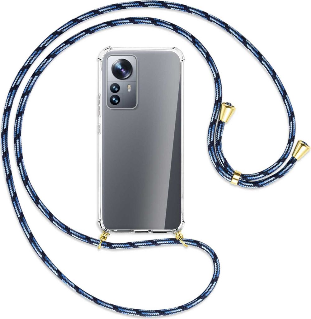 Handykette Backcover-Schutzhülle mit Band (Metall goldfarben) für Xiaomi 12 Pro - Blautöne