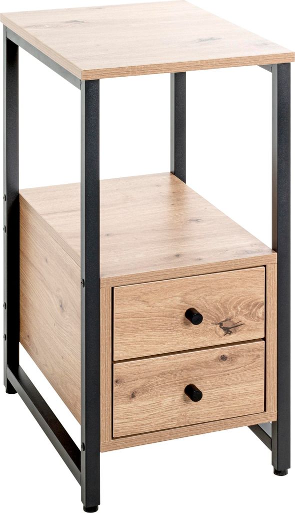 HAKU Beistelltisch Nachtkonsole Eiche hell, schwarz - Metall, Spanplatte, B/H/T: 30x63x40 cm