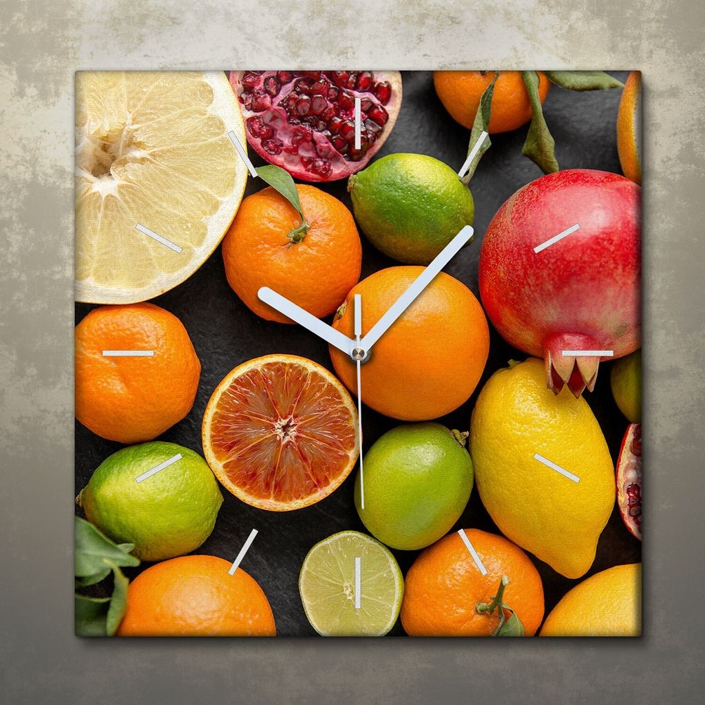 Wohnzimmer Leinwand Uhr Geräuschlos Küche 30x30 Farbige, Früchte, Motive, weiße Zeiger