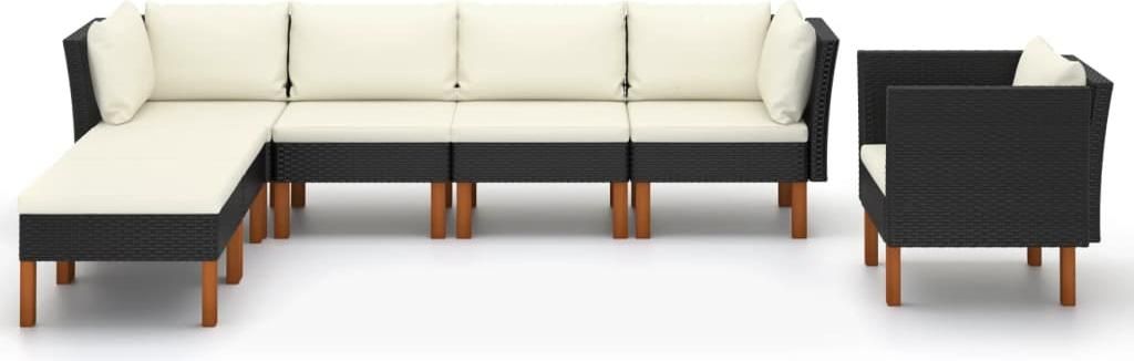 vidaXL 7-tlg. Garten-Lounge-Set Poly Rattan Eukalyptusholz Produktbild 