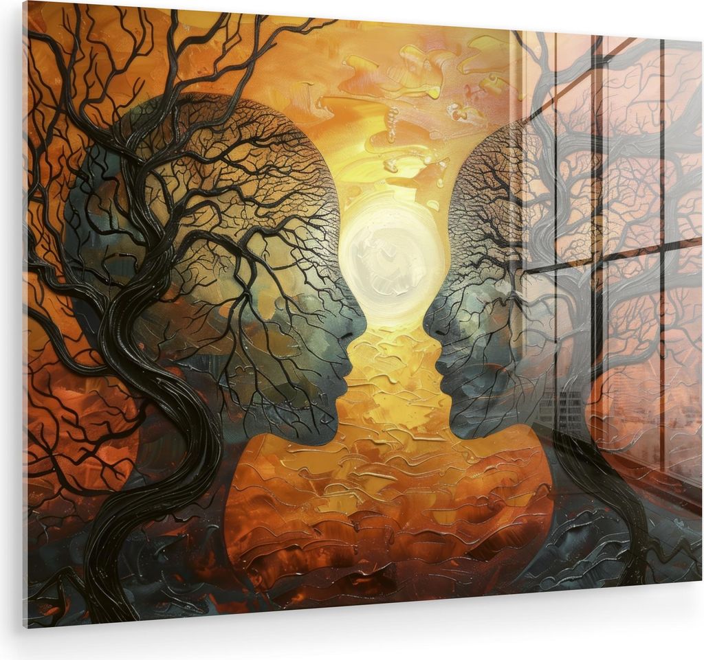 MuchoWow Glasbilder - Bilder auf Wandbild - Foto auf Glas Bäume - Gesichter - Sonne - Kunst 40x30 cm Wanddekoration aus Glas - Acrylglasbild - Acr...