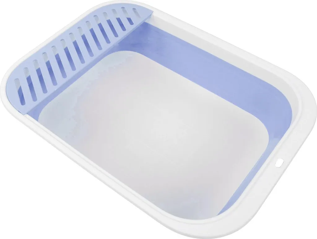 Bac à litière ouvert avec plateau pliable bleu taille L pour chat