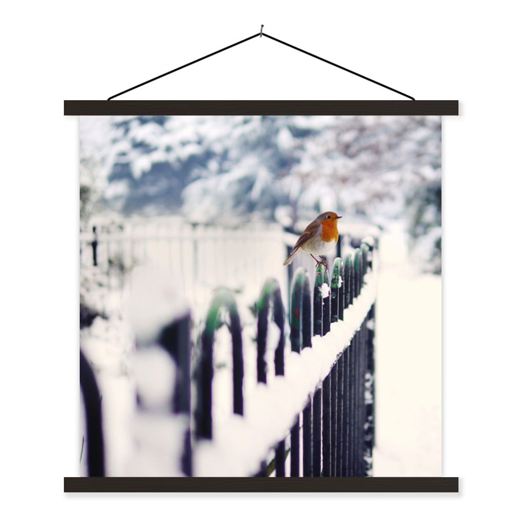 MuchoWow Textilposter Rotkehlchen - Winter - Schnee 60x60 cm mit schwarzem Rahmen - Posteraufhänger