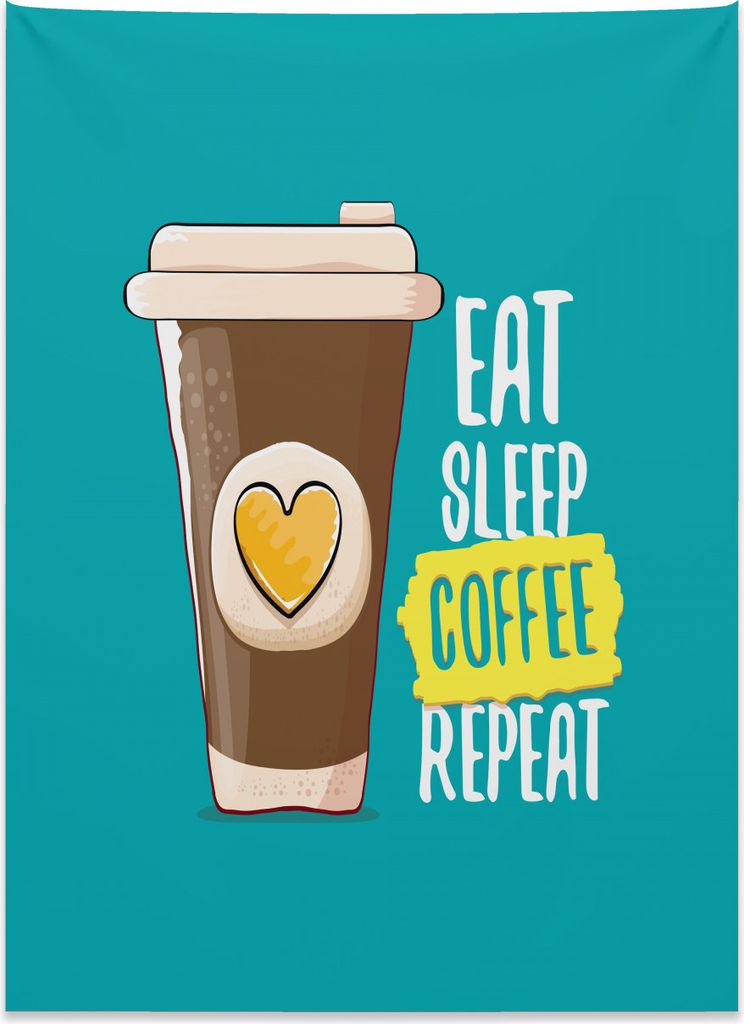 Abakuhaus Zitat Wandteppich, Essen Sie Schlaf-Kaffee-Zeit Wiederholen aus Weiches Mikrofaser Stoff Kein Verblassen Klare Farben Waschbar, 110 x 150...