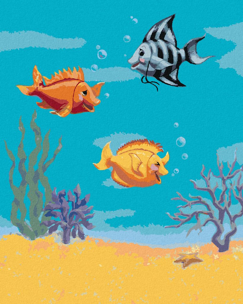 Zuty - Malen nach Zahlen - DREI LACHENDE FISCHE (SUE ELLEN BROWN), 40x50 cm, ohne Keilrahmen