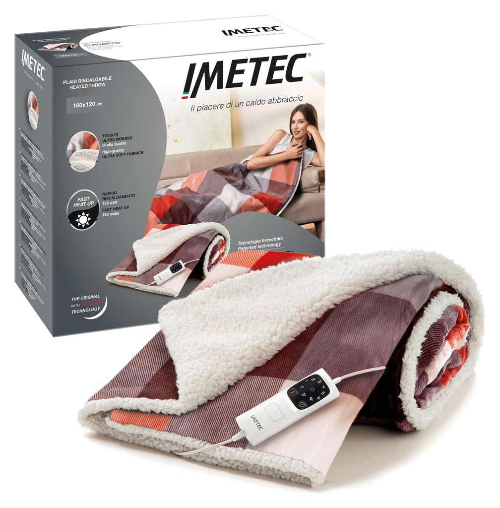 Imetec Adapto Tartan Festival Heizdecke, 160x120 cm, weiches Gewebe, 6 Temperaturen, waschbar