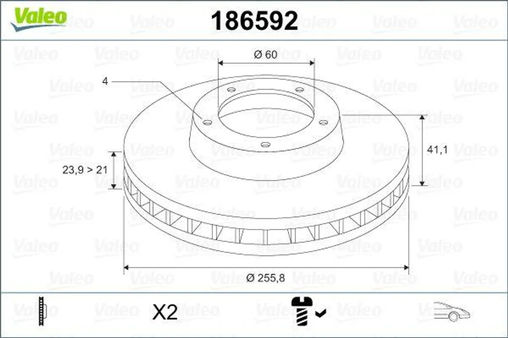 Valeo 186592 Disque de Frein OE 569059 pour Opel Astra G Berline et Break