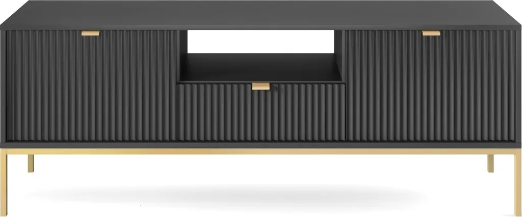 Meuble TV Noir Pieds Dorés NOVA - Design Géométrique et Style Luxueux