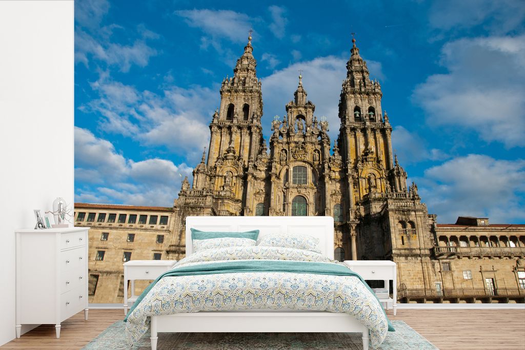 MuchoWow Fototapete für Wohnzimmer oder Schlafzimmer Wandtapete Vinyl Motivtapete Fassade der gotischen Kathedrale von Santiago de Compostela - ...