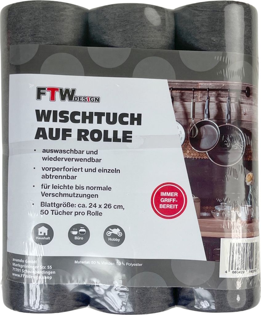 Universal Wischtuch auf Rolle in schwarz im 3er Set