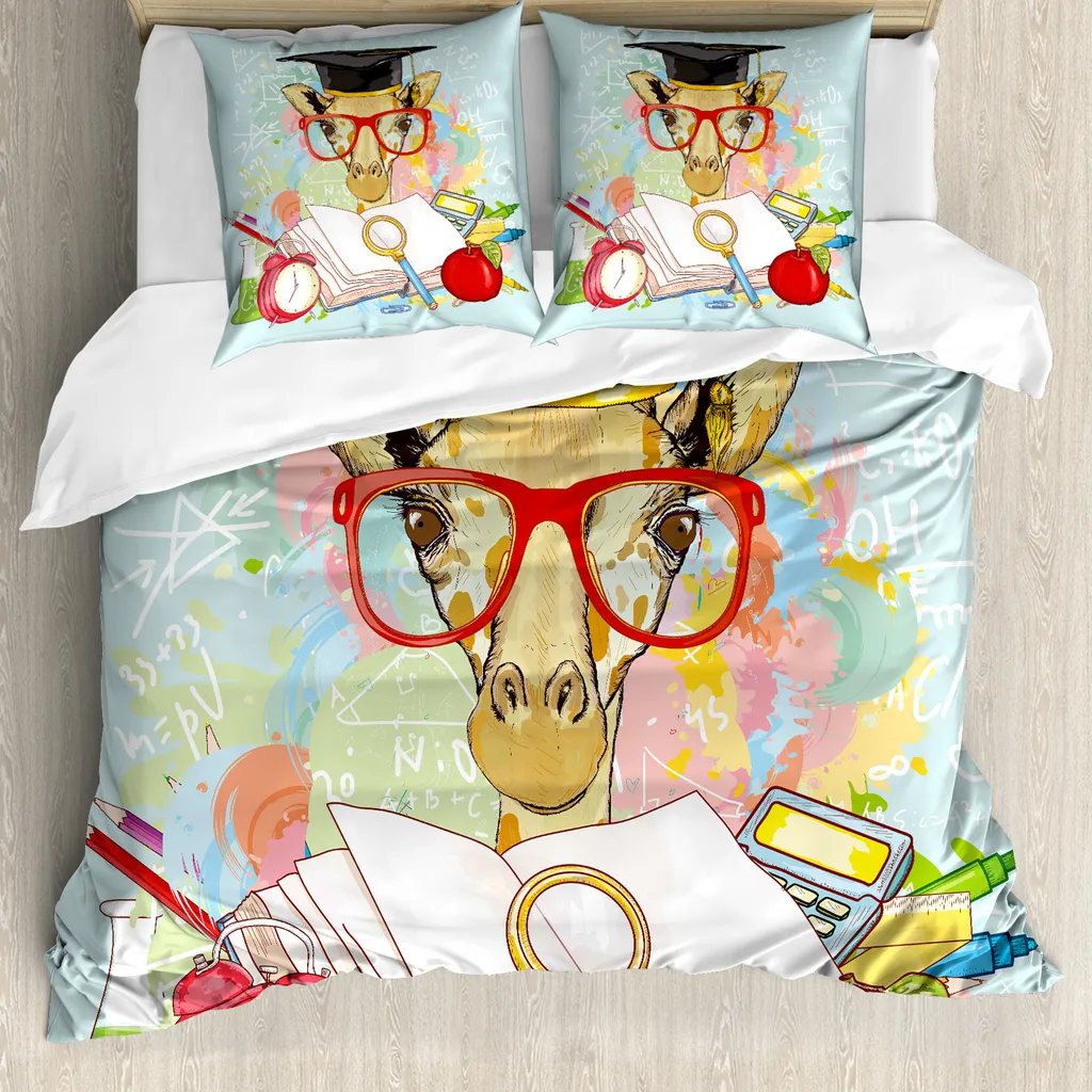 ABAKUHAUS Copripiumino, Geek Giraffe, antiacaro, adatto a chi soffre di allergie, con federe, 200 cm x 200 cm - 80 x 80 cm, multicolore
