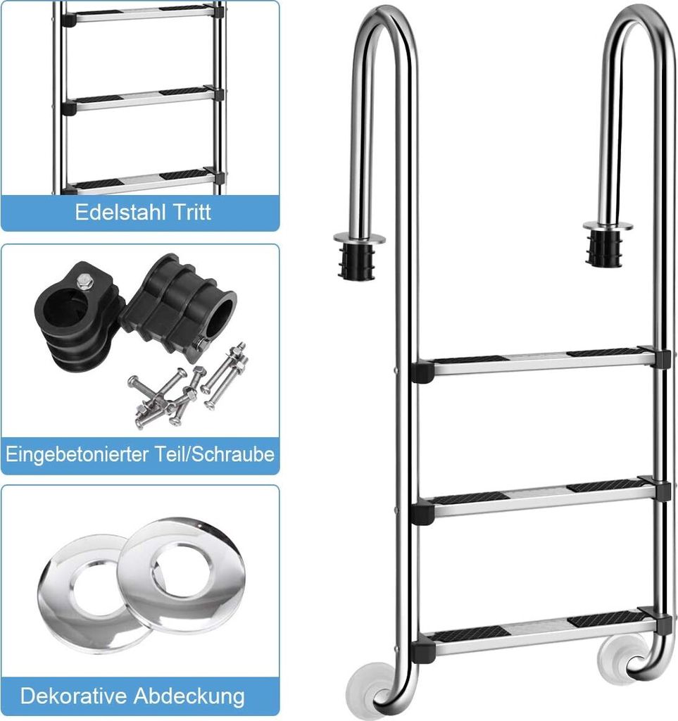 COSTWAY Edelstahl Poolleiter, Schwimmbad Leiter 3 stufig, Produktbild 6