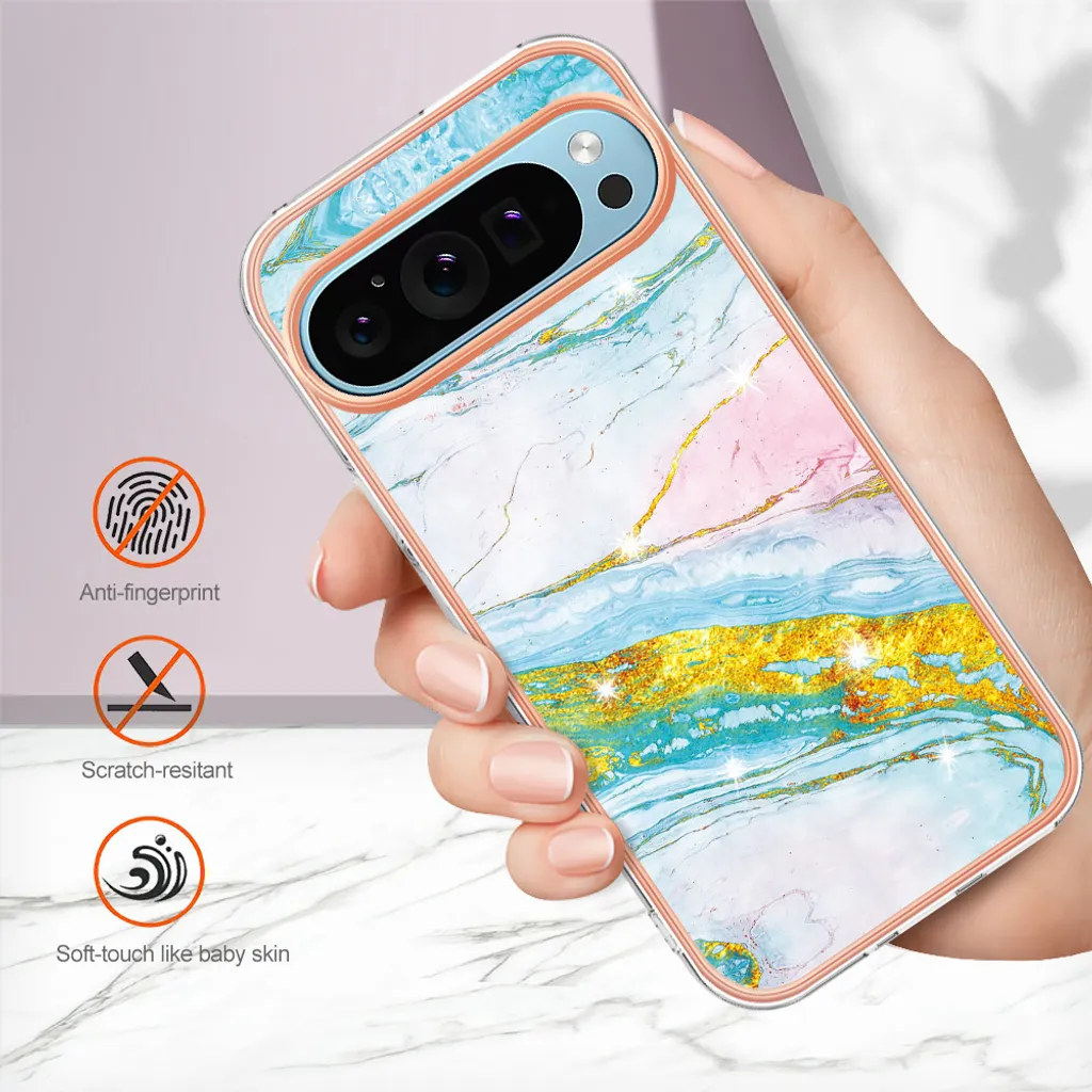 Cover Google Pixel 9 Pro Marmo: Custodia Turchese Morbida Chic Slim - 5