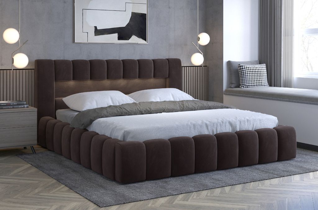 Bett mit Bettkasten 180x200cm Grau