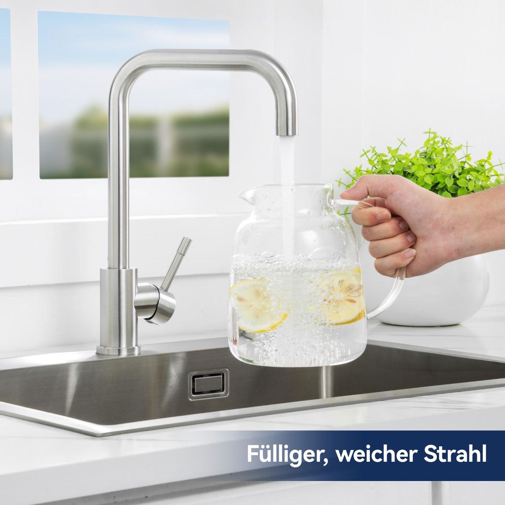 Cecipa Niederdruck Küchenarmatur Gebürsteter Edelstahl, Produktbild 