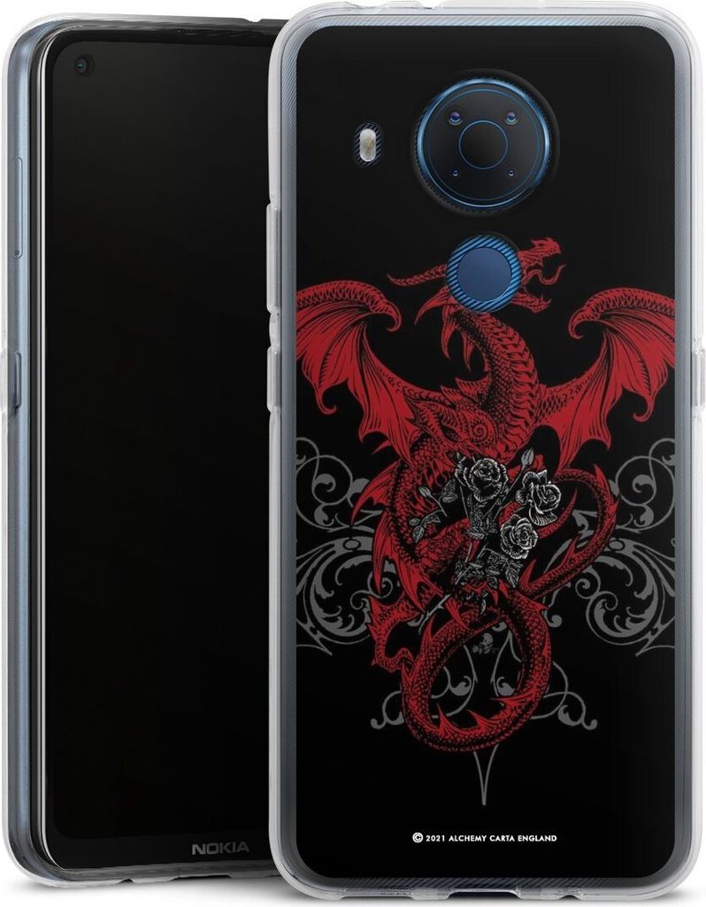 DeinDesign Handyhülle für Nokia 5.4 Silikon Hülle Case Smartphone Schutzhülle Drache Gothic Rot