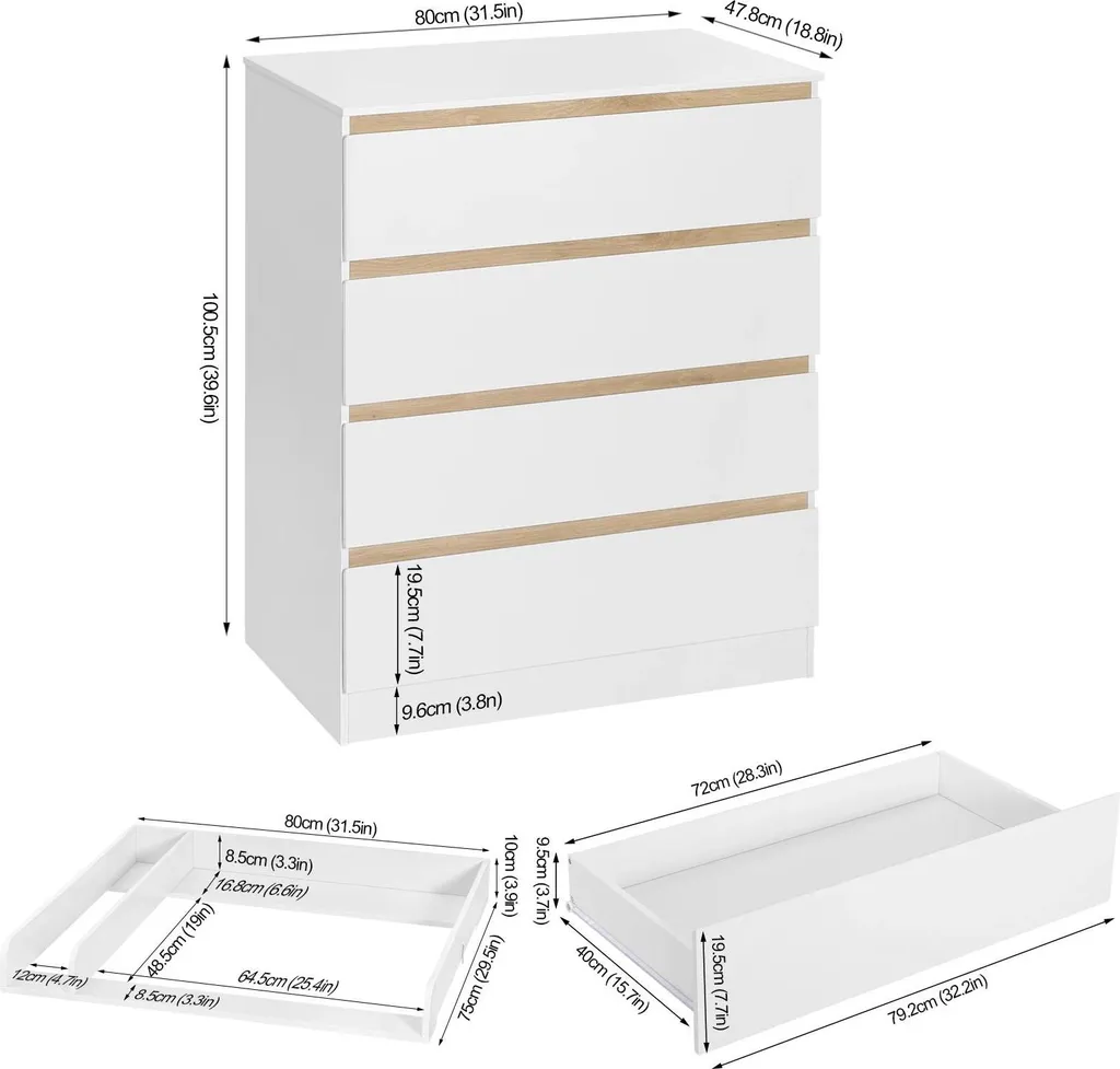 Table à langer gain de place avec 4 tiroirs bois blanc - Commode Bébé - 6
