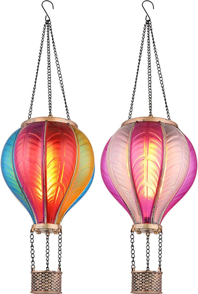 2er Set LED Solarleuchte, Heißluftballon, Feuer Effekt, H 46,5 cm
