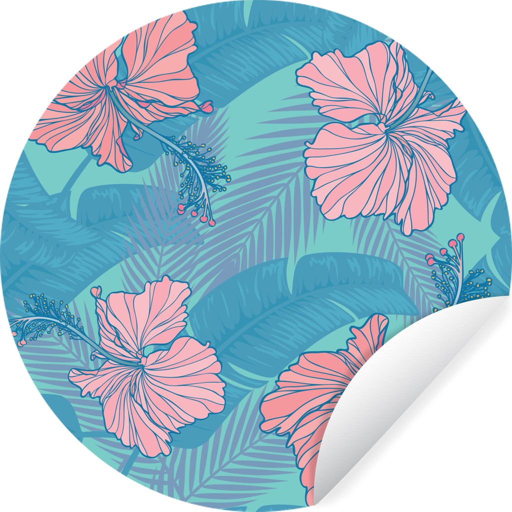 MuchoWow Runde Wandtattoo - Wandsticker Tapete Aufkleber Illustration eines tropischen Blumenmusters Ø 30 cm Selbstklebend und Repositionierbar ...