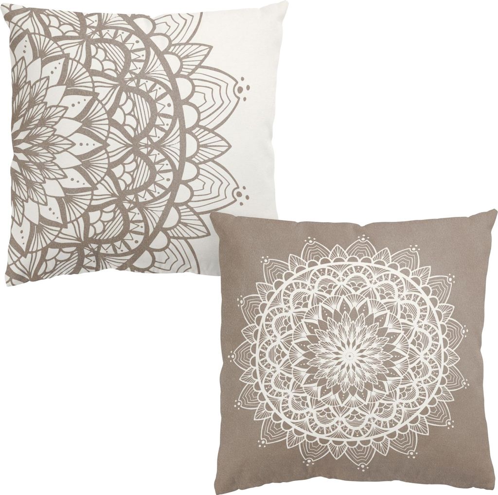 Dekokissen 2-teilig Spirituell drinnen / Indoor Zierkissen Samt waschbar Ornament weiss Orientalisch Sofakissen mit Füllung