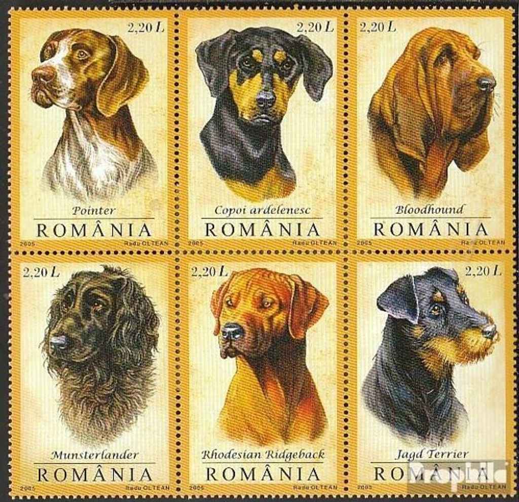 Briefmarken Rumänien 2005 Mi 5982-5987 Sechserblock (kompl.Ausg.) postfrisch Jagdhunde