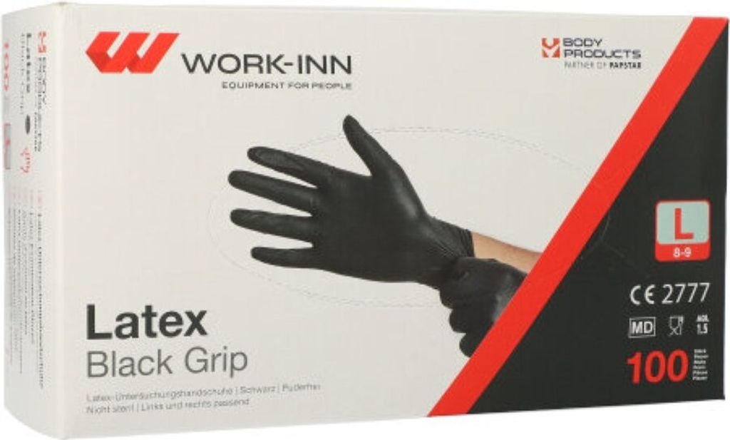 WORK-INN/PS Handschuhe, Latex puderfrei "Black Grip" Produktbild 1