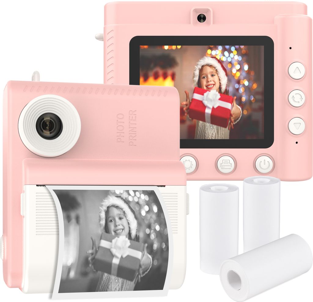 Sofortbildkamera fuer Kinder, Digitalkamera fuer Kinder, 1080P, digitale Videokamera, Doppelobjektiv, 2,8 Zoll IPS-Bildschirm, eingebauter Akku, Bi...