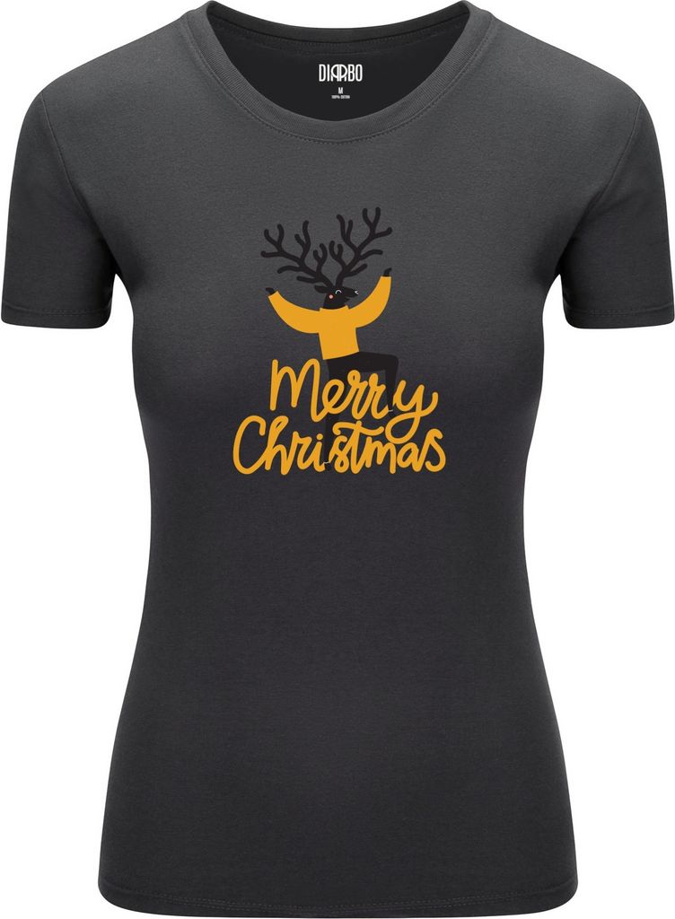 Diarbo Damen Weihnachts-T-Shirt Weihnachtsgeschenk Weihnachtshirsch Dunkelgrau Gr.XL