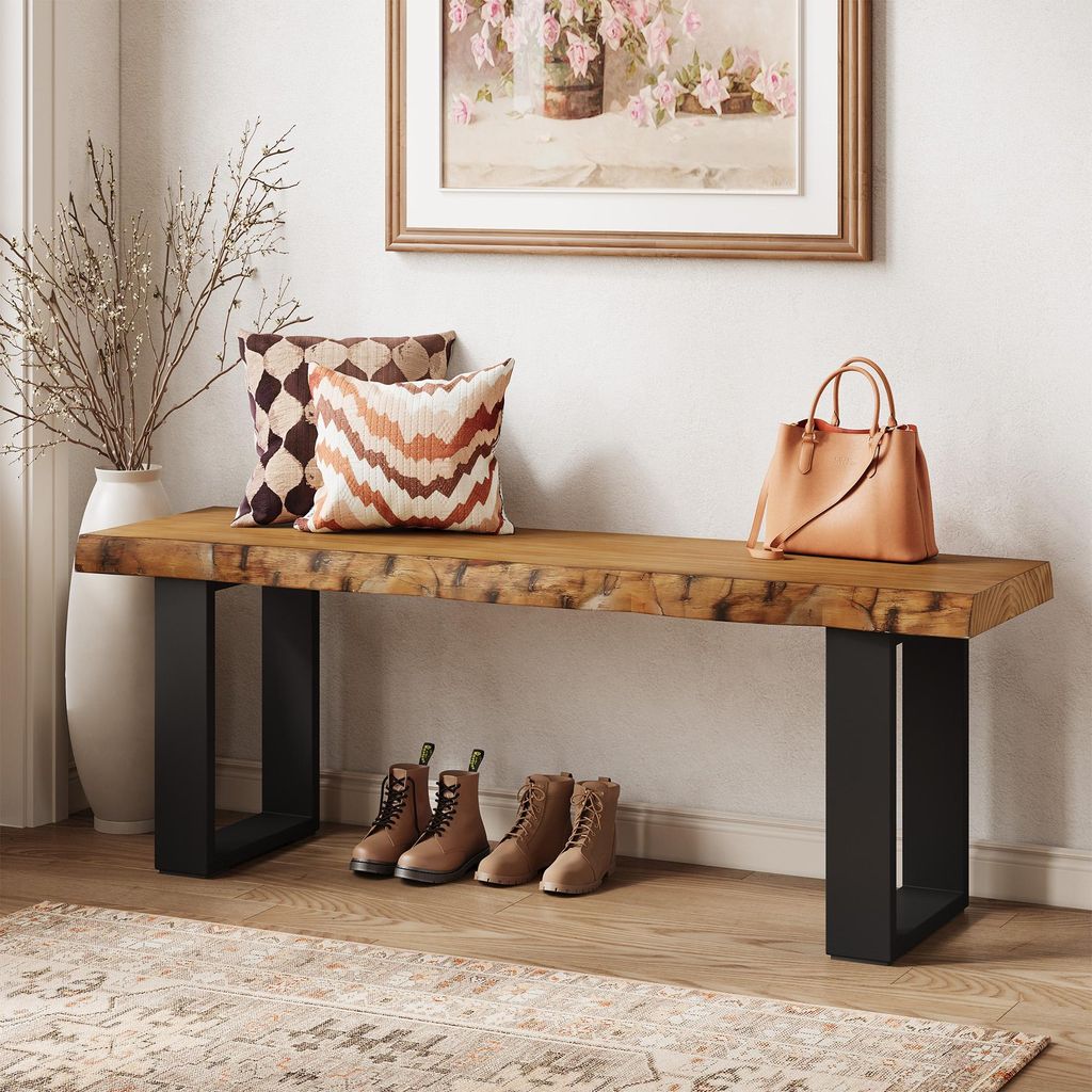 Banc d'entrée en bois massif Wanbor, 120 cm, style Image du produit 