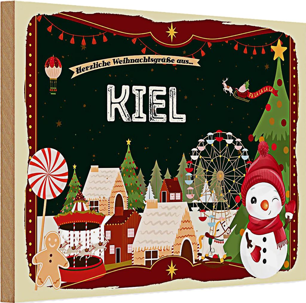 Holzschild Weihnachten Grüße KIEL FEST 30x20cm