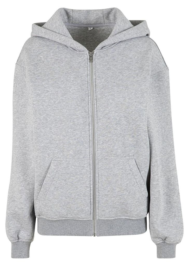 Build Your Brand - Hoodie mit durchgehendem Reißverschluss für Damen, lose Passform RW11432 (XS) (Grau meliert)