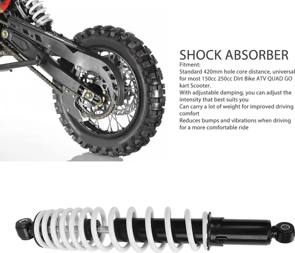 Amortisseur 420mm Réglable de 9mm pour Dirt Bike et ATV 150cc-250cc