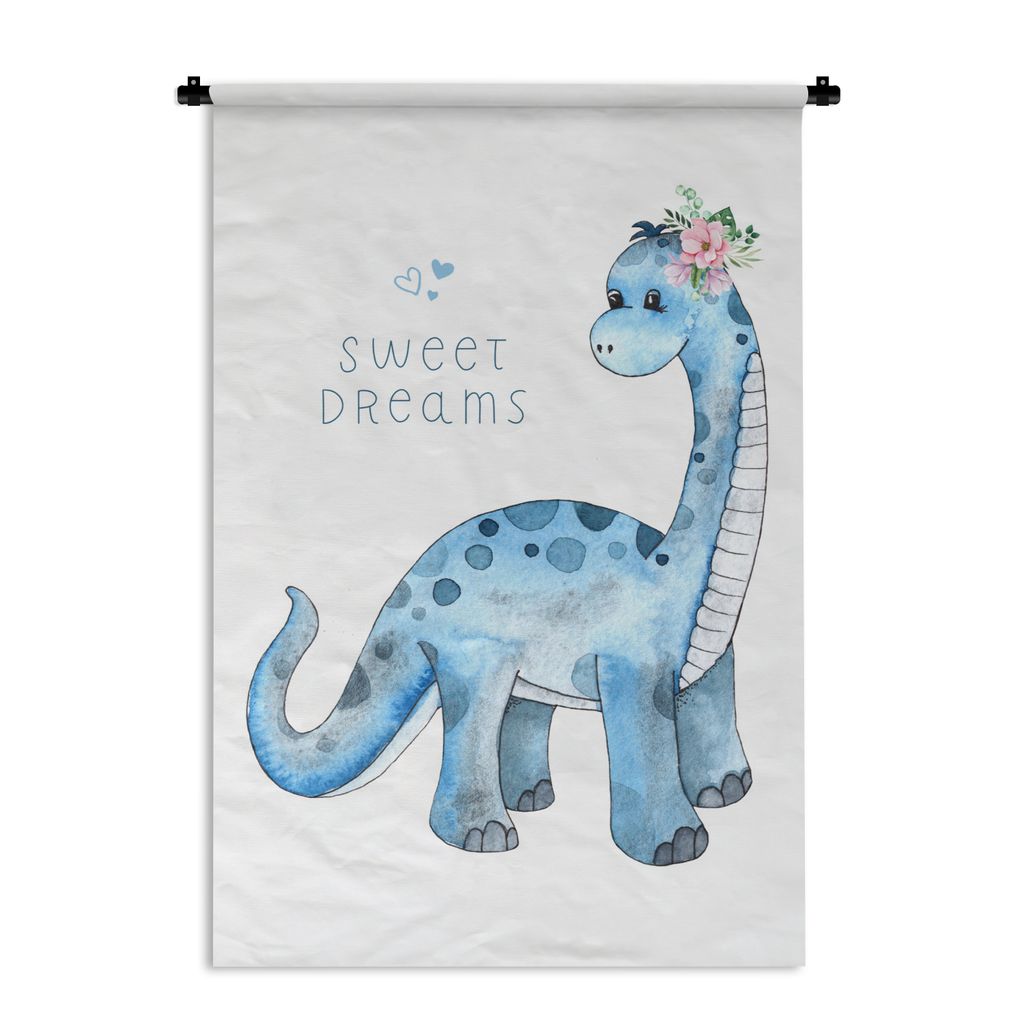 MuchoWow Wandteppich Wandbehang Kinderzimmer - Dinosaurier - Blau - Jungen - Mädchen - Kinder 60x90 cm Tapisserie Dekoration Wandtuch - Foto-Tep...