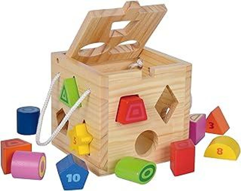 Eichhorn 100002092 Steckwürfel aus Holz, Kiefernholz, Motorikwürfel mit 12 Steckbausteinen, Holzspielzeug für Kinder ab 12 Monaten, Größe: 14,...