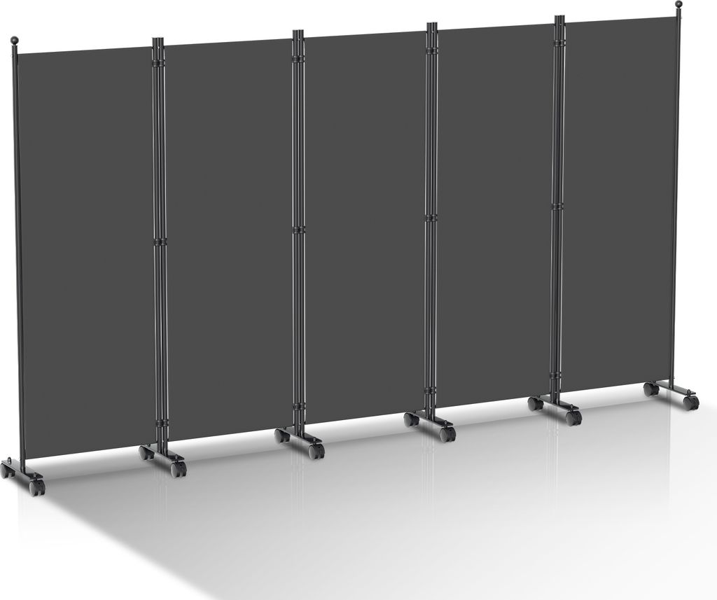 Paravent mit Rollen 5 teilig Anthrazit 284x181 cm Faltbarer Produktbild