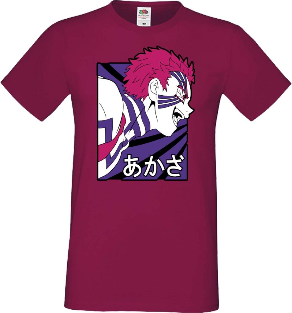 Herren T-Shirt Anime Manga Demon Anime Slayer Akaza 03 Upper Rank Akaza, Man S / Burgundy