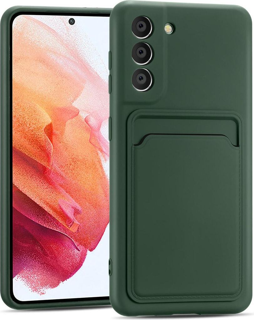 Conie Schutzhülle für Samsung Galaxy S21 FE mit Kartenfach Tasche Case Cover Bumper Silikon Hülle in Grün