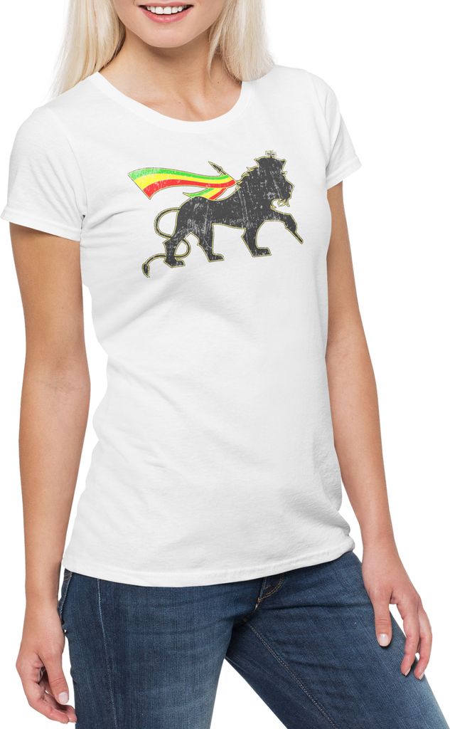 Urban Backwoods Lion Of Judah IV, Damen T-Shirt, Farbe: Weiß, Größe: 3XL