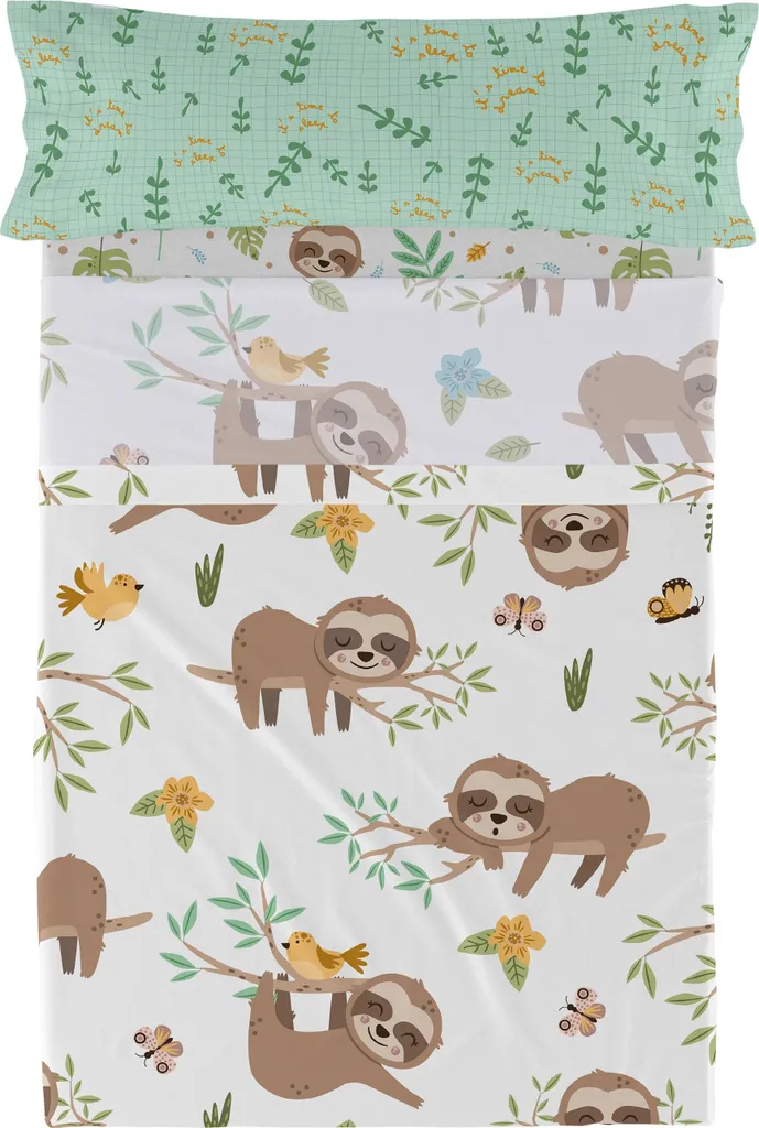 Ensemble literie Moshi Moshi Happy Sloth multicolore en coton premium