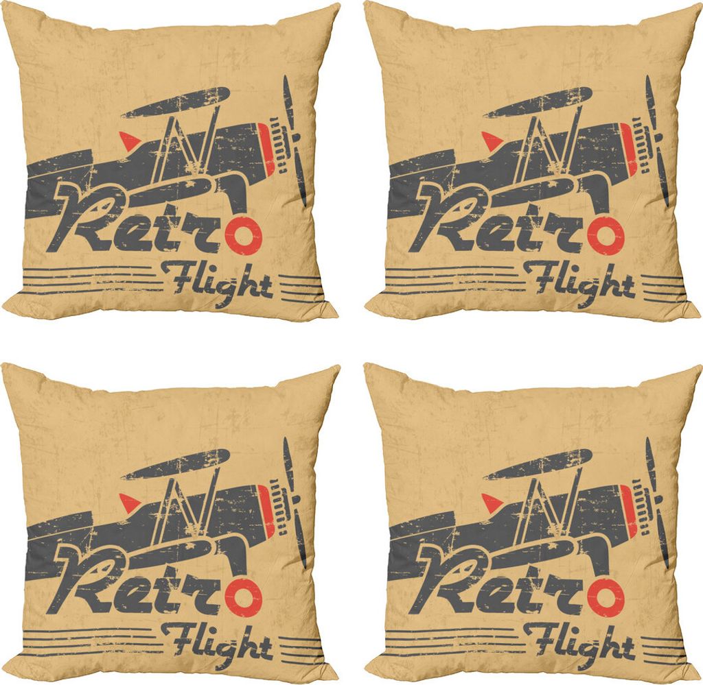 ABAKUHAUS Weinlese-Flugzeug Kissenbezug Set (4 Stück), Retro-Emblem, Moderner Doppelseitiger Digitaldruck, 60 cm x 60 cm, Sand Brown Vermilion